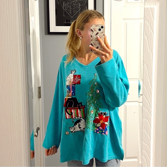 Vintage Cat Christmas Sweater Crewneck - Picture 1 of 7